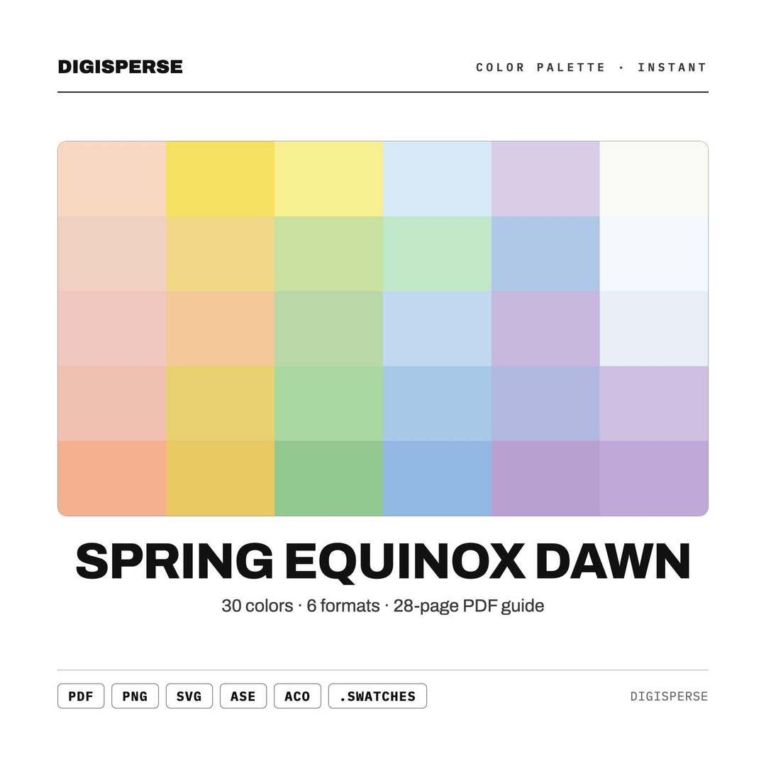 Fresh Sunrise Color Palette for Spring Renewal Art and Airy Nature Branding, 30 Equinox Dawn Pastel Hues, Procreate Swatches