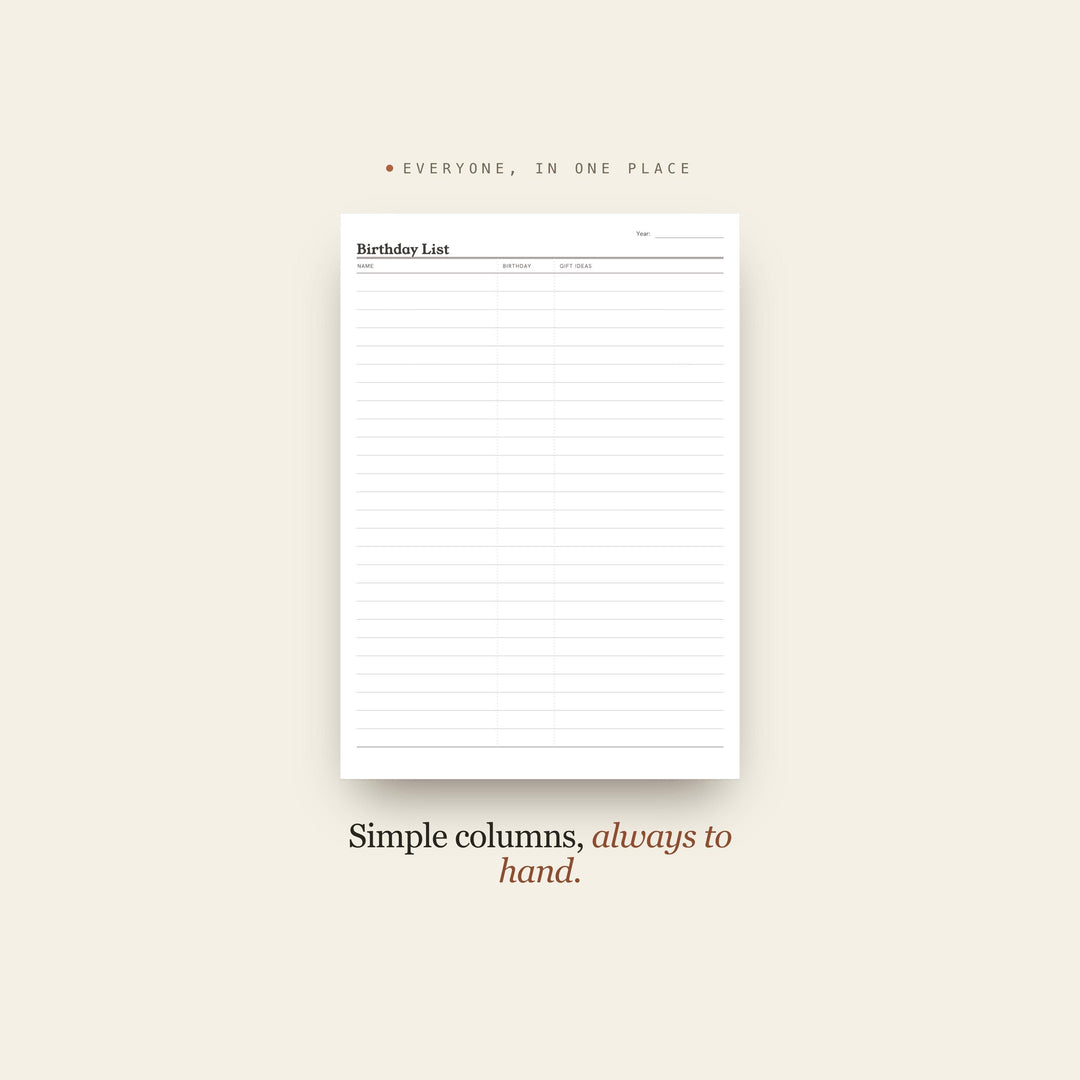 Birthday List printable planner insert — preview image 2 of 20