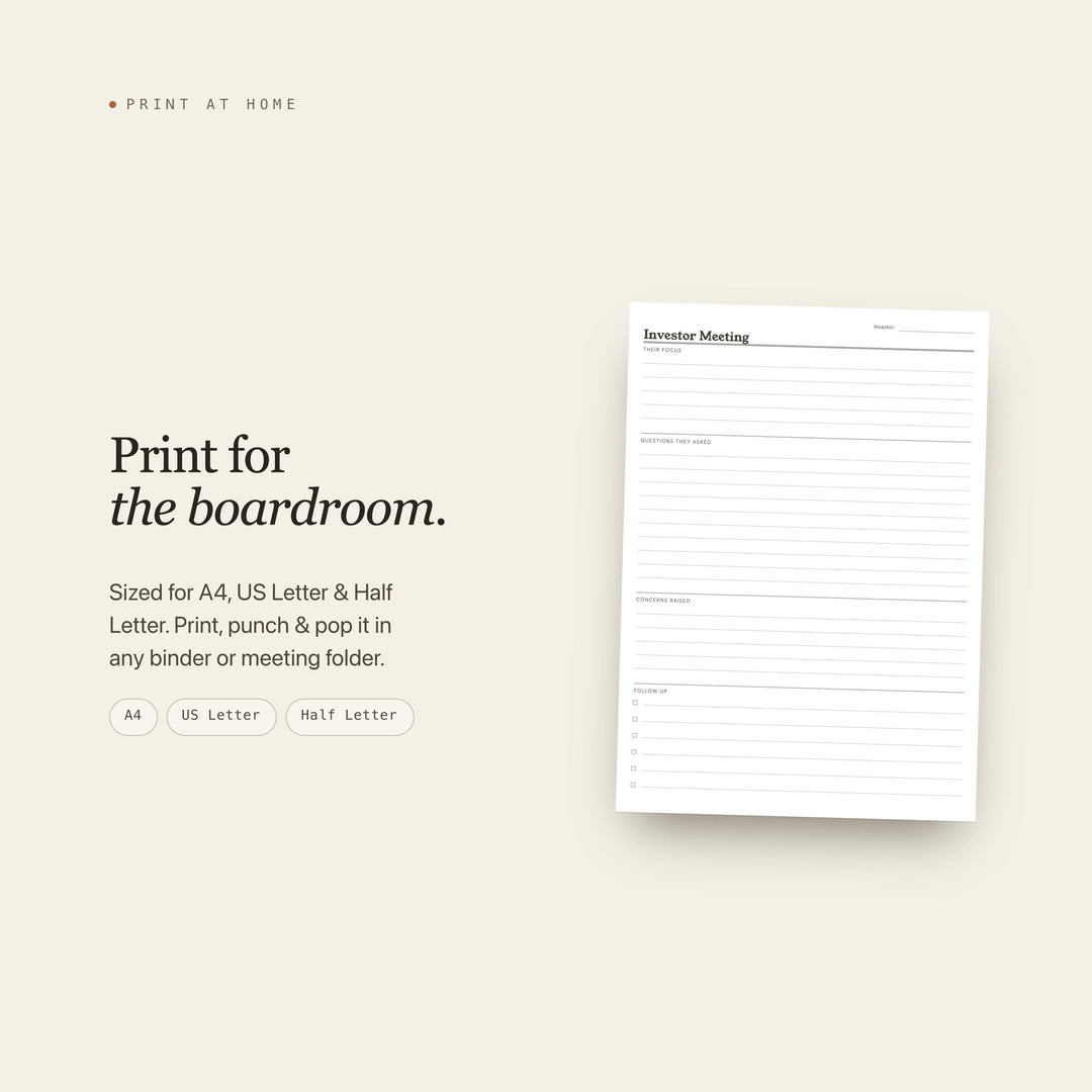 Investor Meeting printable planner insert — preview image 7 of 20