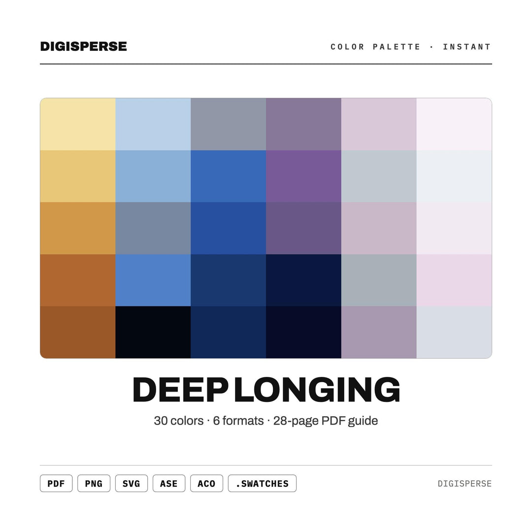 Deep Longing Color Palette | 30 Moody Blue-Violet Tones (Procreate, ASE, PDF)