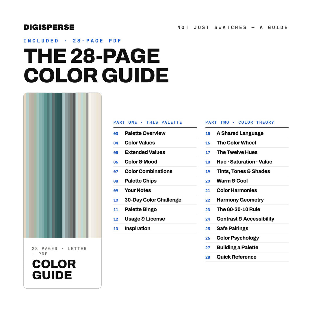 Patina Blue Minimalist Color Palette | 30 Colors | Hex RGB CMYK | Procreate Swatches + ASE | Digital Download