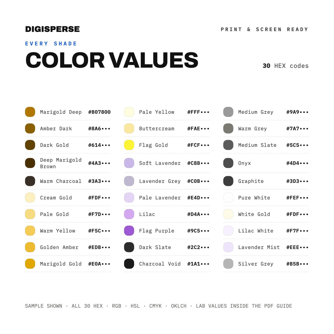 Bold Pride Color Palette for Nonbinary Flag Art and LGBTQ Branding, 30 Yellow Purple Hues, Procreate Swatches