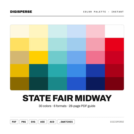 Bright Retro Color Palette for Carnival Fair Art and Nostalgic Branding, 30 Midway Ferris Hues, Procreate Swatches