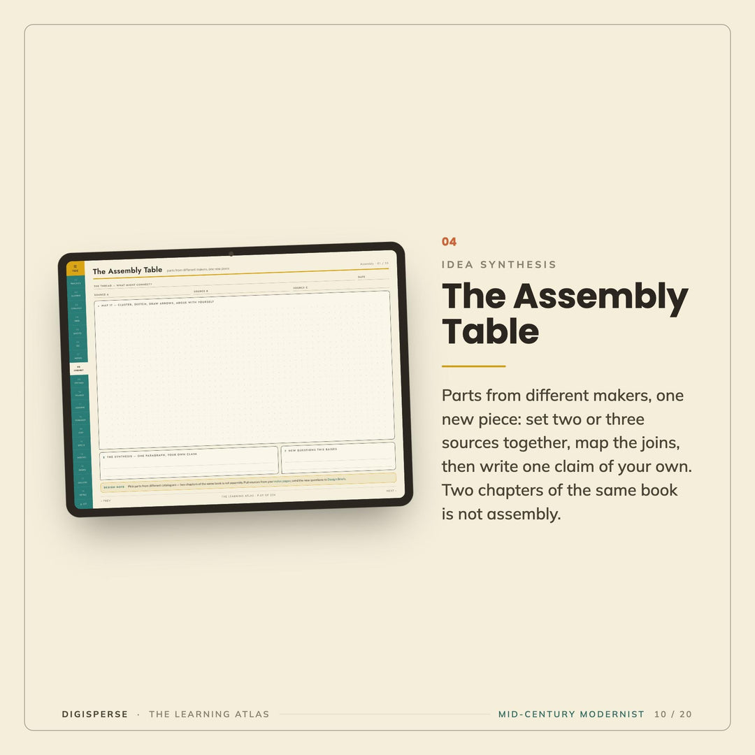 Mid-Century Modern Learning Journal | GoodNotes Study Planner PDF | Cornell Notes, Spaced Repetition, Reading Log | 5 Dated Formats