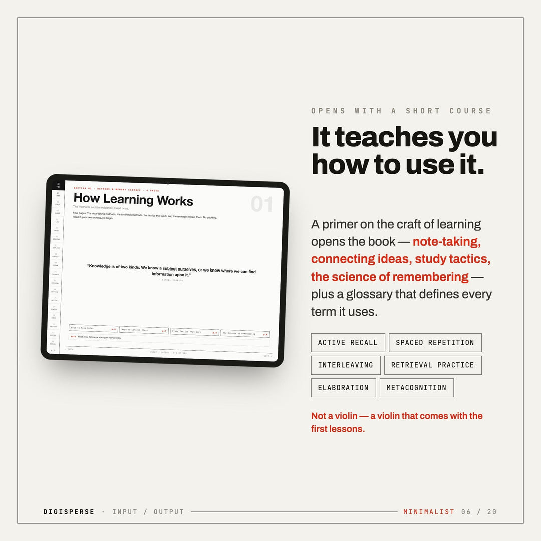 Minimalist Learning Journal | GoodNotes Digital Study Planner PDF | Cornell Notes, Spaced Repetition + Habit Tracker | 5 Dated Formats