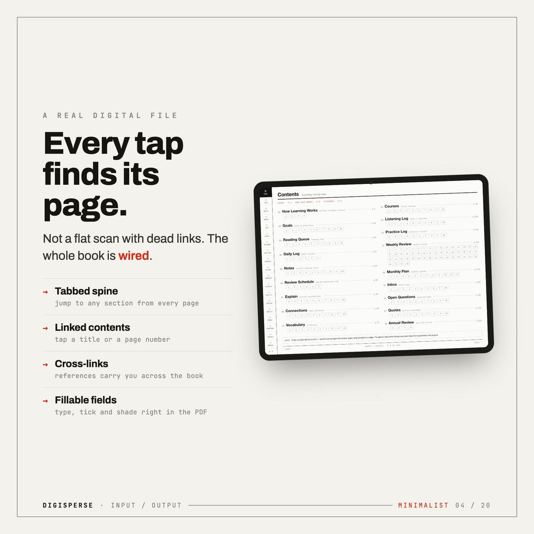 Minimalist Learning Journal | GoodNotes Digital Study Planner PDF | Cornell Notes, Spaced Repetition + Habit Tracker | 5 Dated Formats