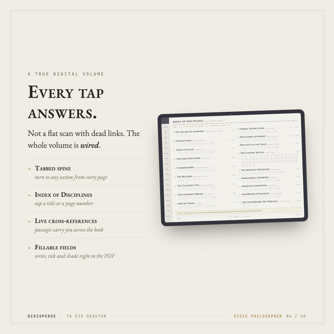 Stoic Learning Journal | GoodNotes Study + Reflection Planner PDF | Cornell Notes, Spaced Repetition, Reading Log | 5 Dated Formats