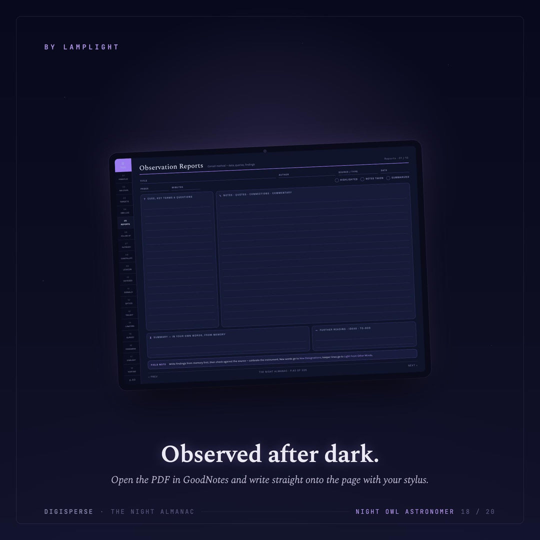 Dated Celestial Learning Journal | Night-Owl Study Planner, Cornell Notes (Digital Download)