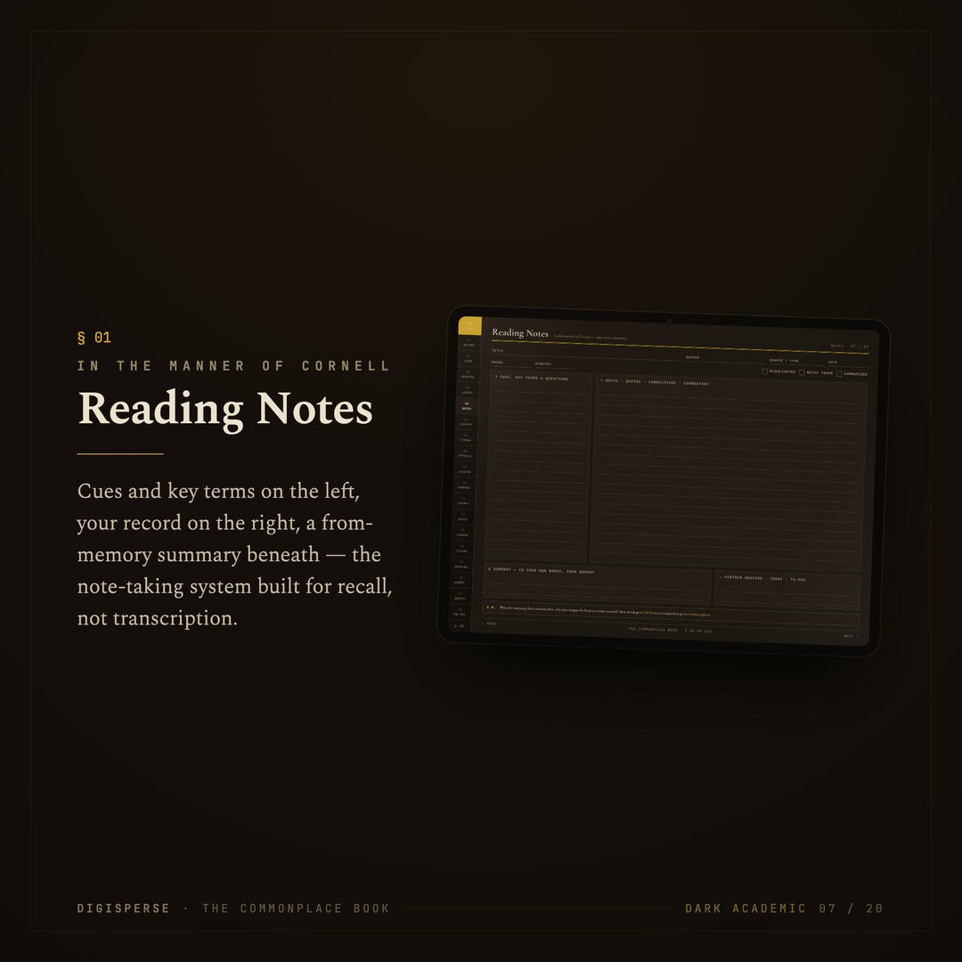 Dated Dark Academia Learning Journal | Cornell Notes, Spaced Repetition (Digital Download)