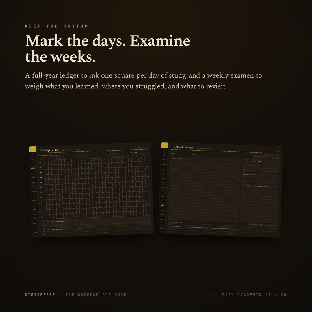 Dated Dark Academia Learning Journal | Cornell Notes, Spaced Repetition (Digital Download)