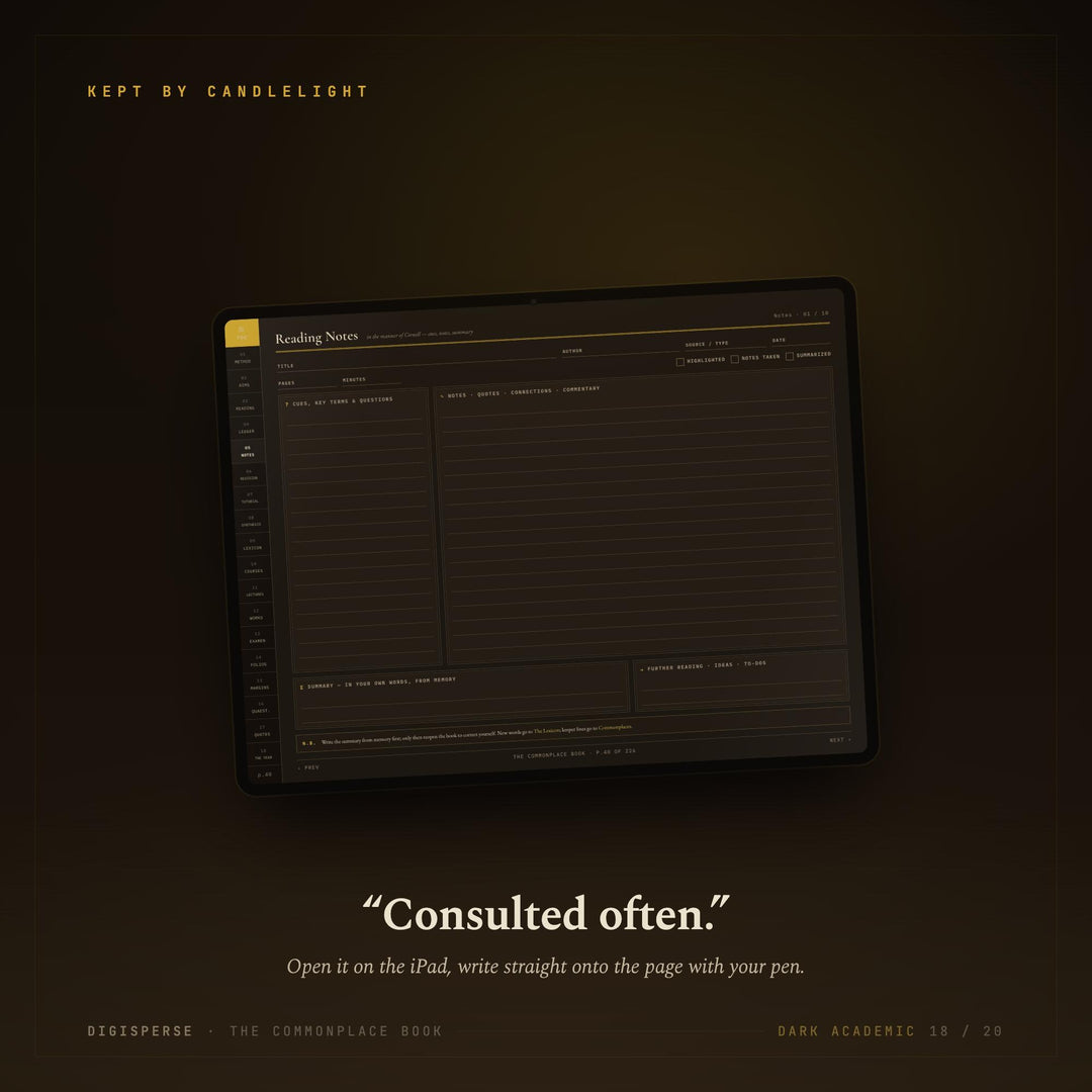 Dated Dark Academia Learning Journal | Cornell Notes, Spaced Repetition (Digital Download)