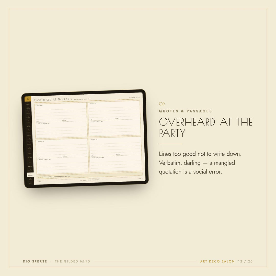 Dated Art Deco Learning Journal | Cornell Notes, Spaced Repetition, Reading Log (Digital Download)