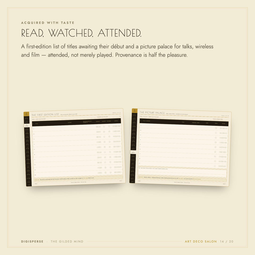 Dated Art Deco Learning Journal | Cornell Notes, Spaced Repetition, Reading Log (Digital Download)