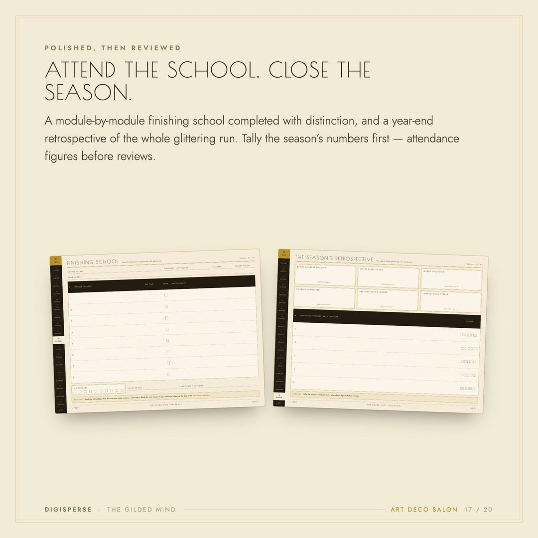 Dated Art Deco Learning Journal | Cornell Notes, Spaced Repetition, Reading Log (Digital Download)