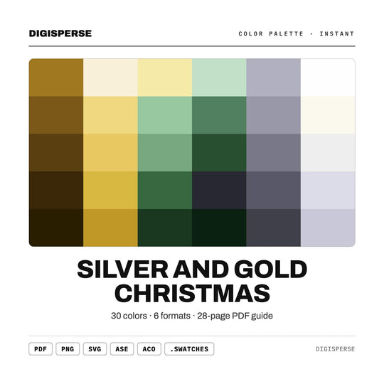 Silver Gold Christmas Color Palette | 30 Procreate Swatches, ASE (Digital Download)