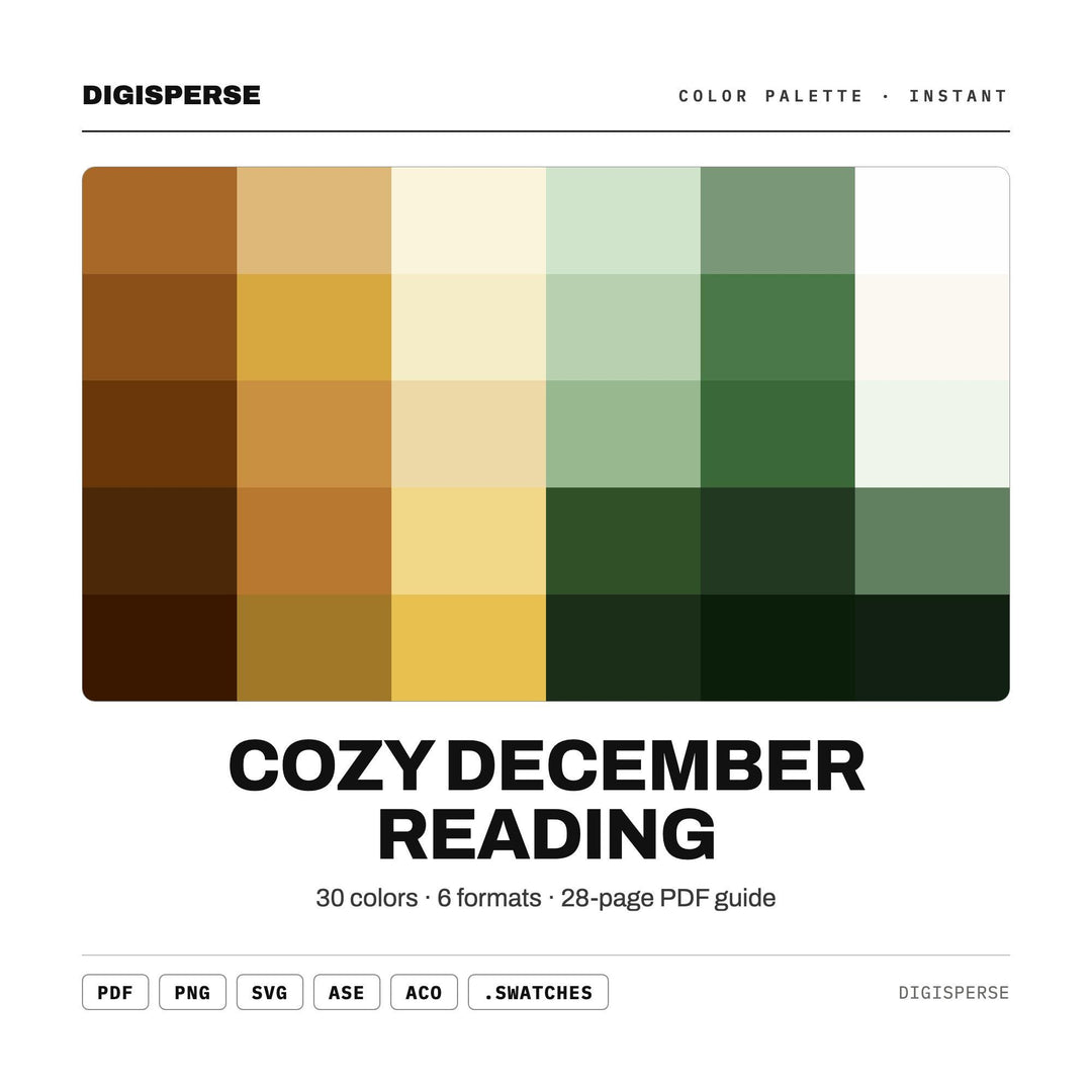 Warm Muted Color Palette for Winter Book Nook Art and Hygge Branding, 30 December Cozy Hues, Procreate Swatches