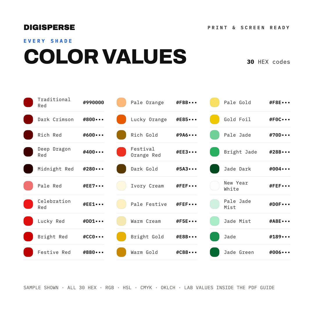 Lunar New Year 2027 Color Palette | 30 Colors | Hex RGB CMYK | Procreate Swatches + ASE | Digital Download