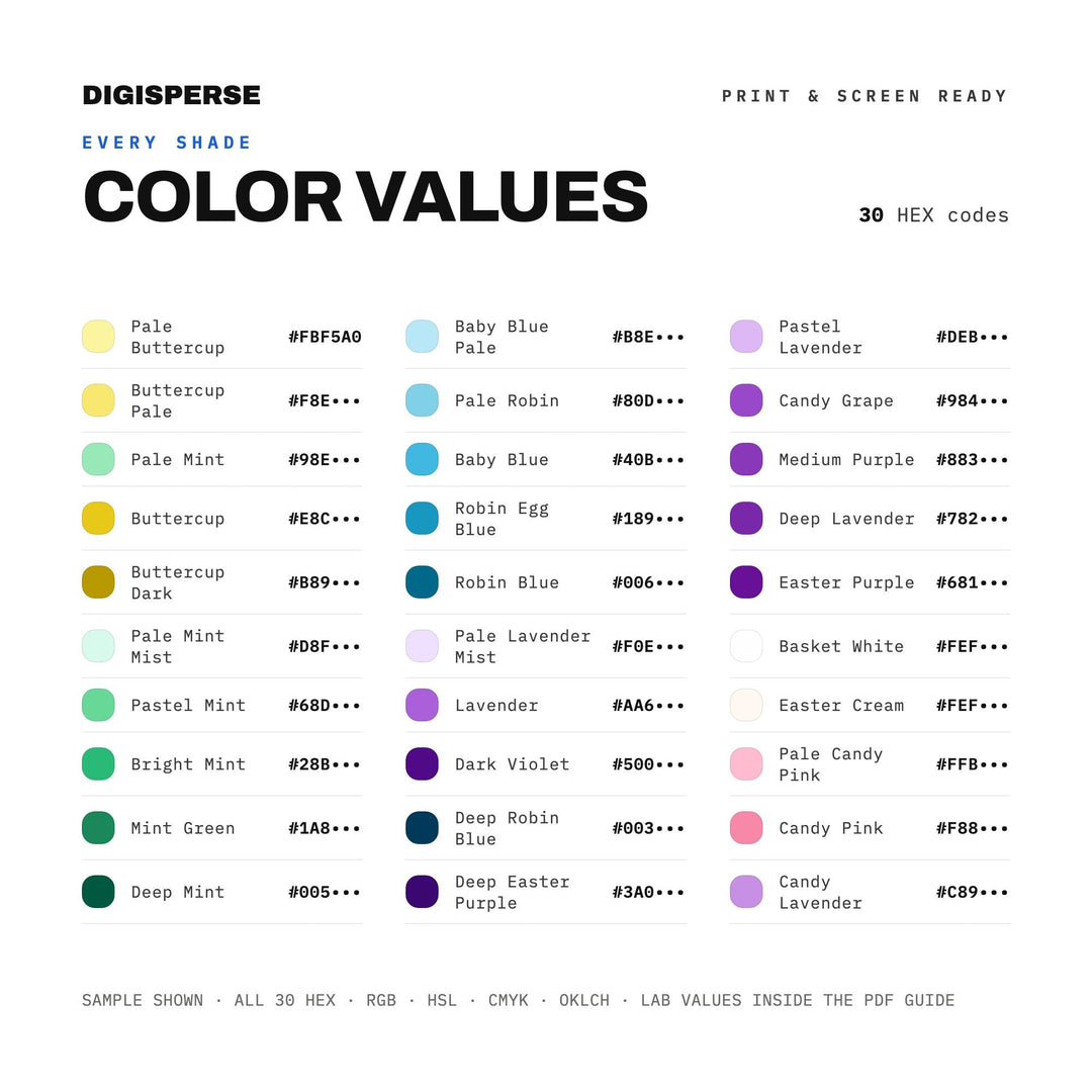 Easter Basket Candy Color Palette | 30 Pastel Procreate Swatches (Digital Download)