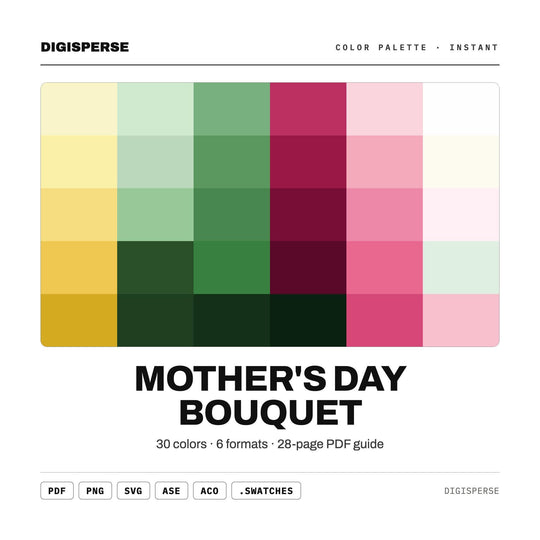 Soft Floral Color Palette for Mothers Day Art and Spring Bouquet Branding, 30 Blush Petal Hues, Procreate Swatches