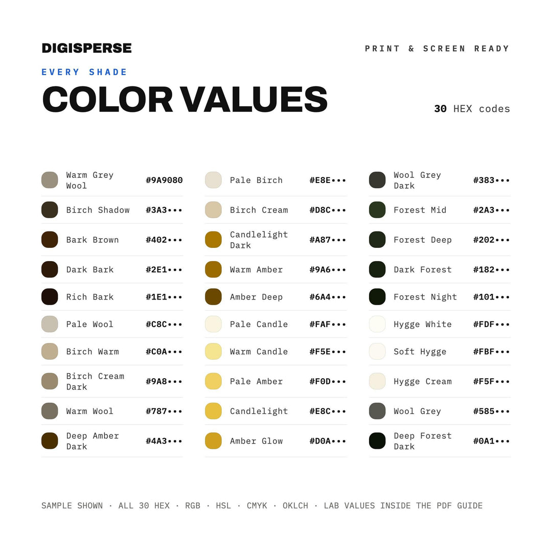 Winter Hygge Color Palette | 30 Colors | Hex RGB CMYK | Procreate Swatches + ASE | Digital Download