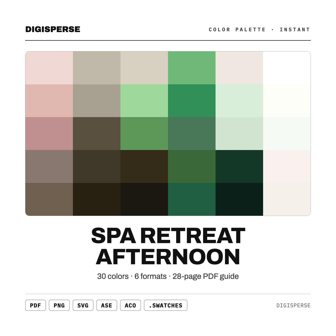 Soft Serene Color Palette for Wellness Spa Art and Calm Relaxation Branding, 30 Retreat Neutral Hues, Procreate Swatches