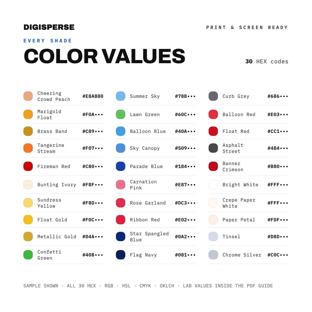 Fourth of July Parade Float Color Palette | 30 Procreate Swatches (Digital Download)