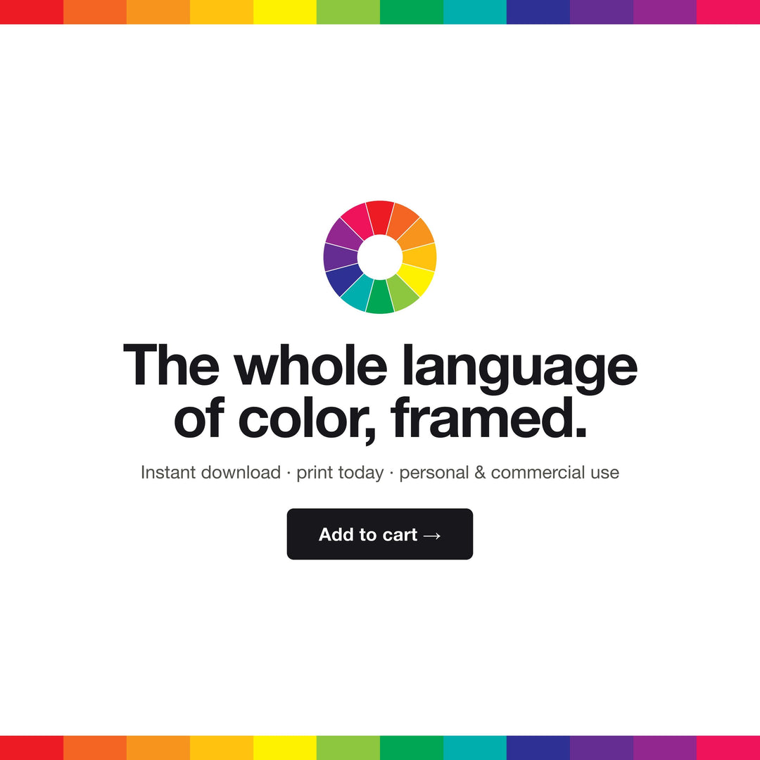 Color Theory Poster | Color Wheel, Harmonies & RGB CMYK HEX Color Models Reference for Graphic Designers | Digital Download