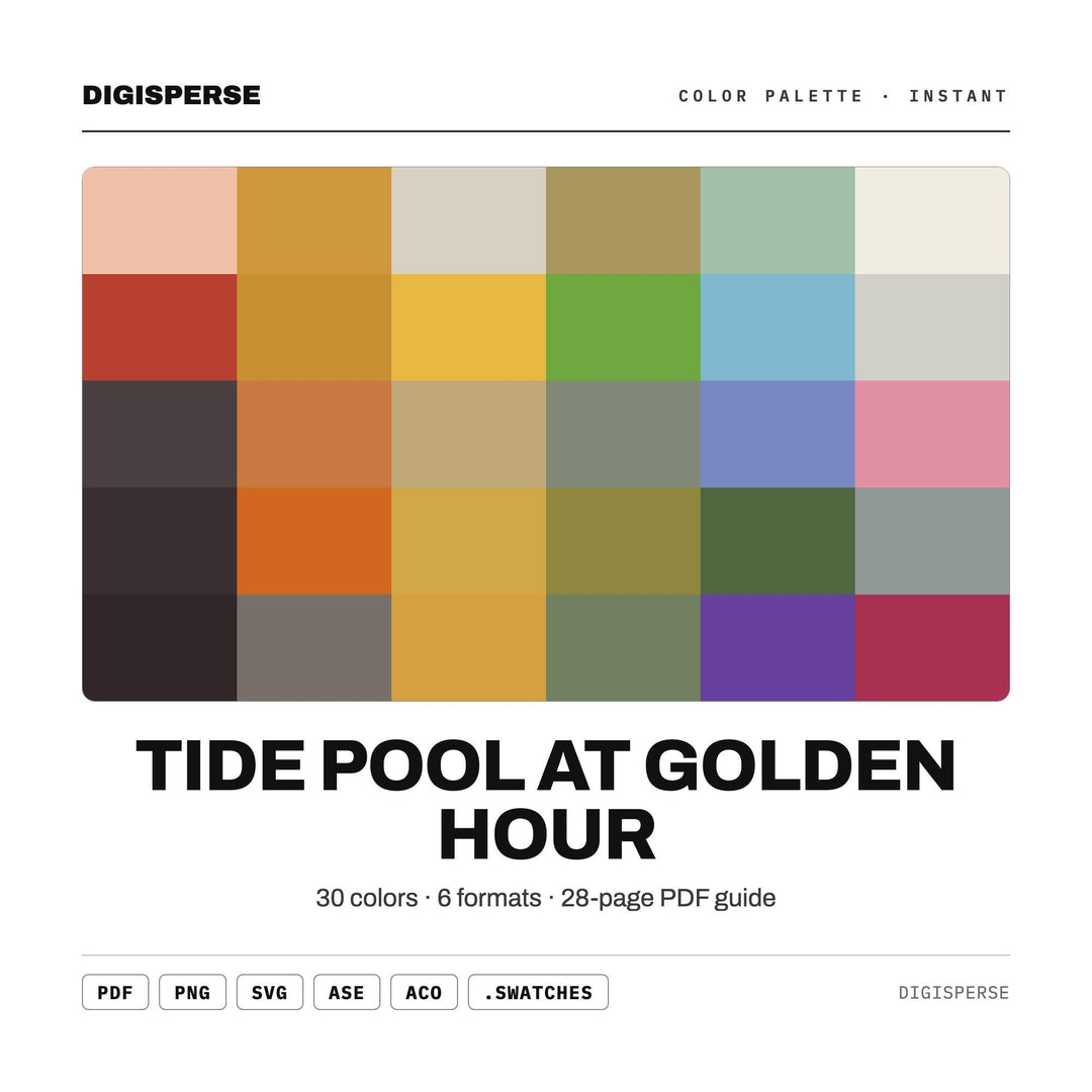 Tide Pool Golden Hour Color Palette | 30 Procreate Swatches, ASE (Digital Download)