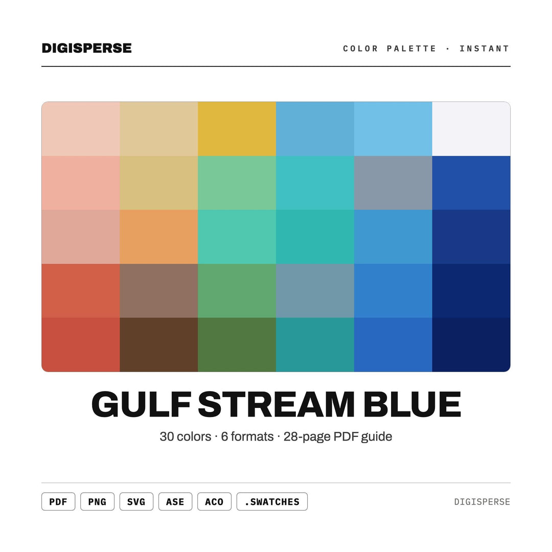 Gulf Stream Blue Color Palette | 30 Procreate Swatches, ASE, PDF Guide (Digital Download)