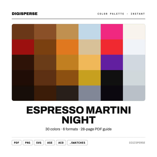 Espresso Martini Night Color Palette | 30 Colors | Hex RGB CMYK | Procreate Swatches + ASE | Digital Download