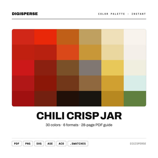 Chili Crisp Jar Color Palette | 30 Colors | Hex RGB CMYK | Procreate Swatches + ASE | Digital Download
