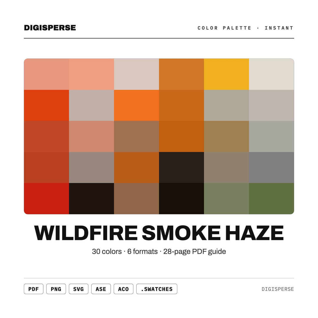 Wildfire Smoke Haze Color Palette | 30 Hex RGB CMYK Swatches (Digital Download)