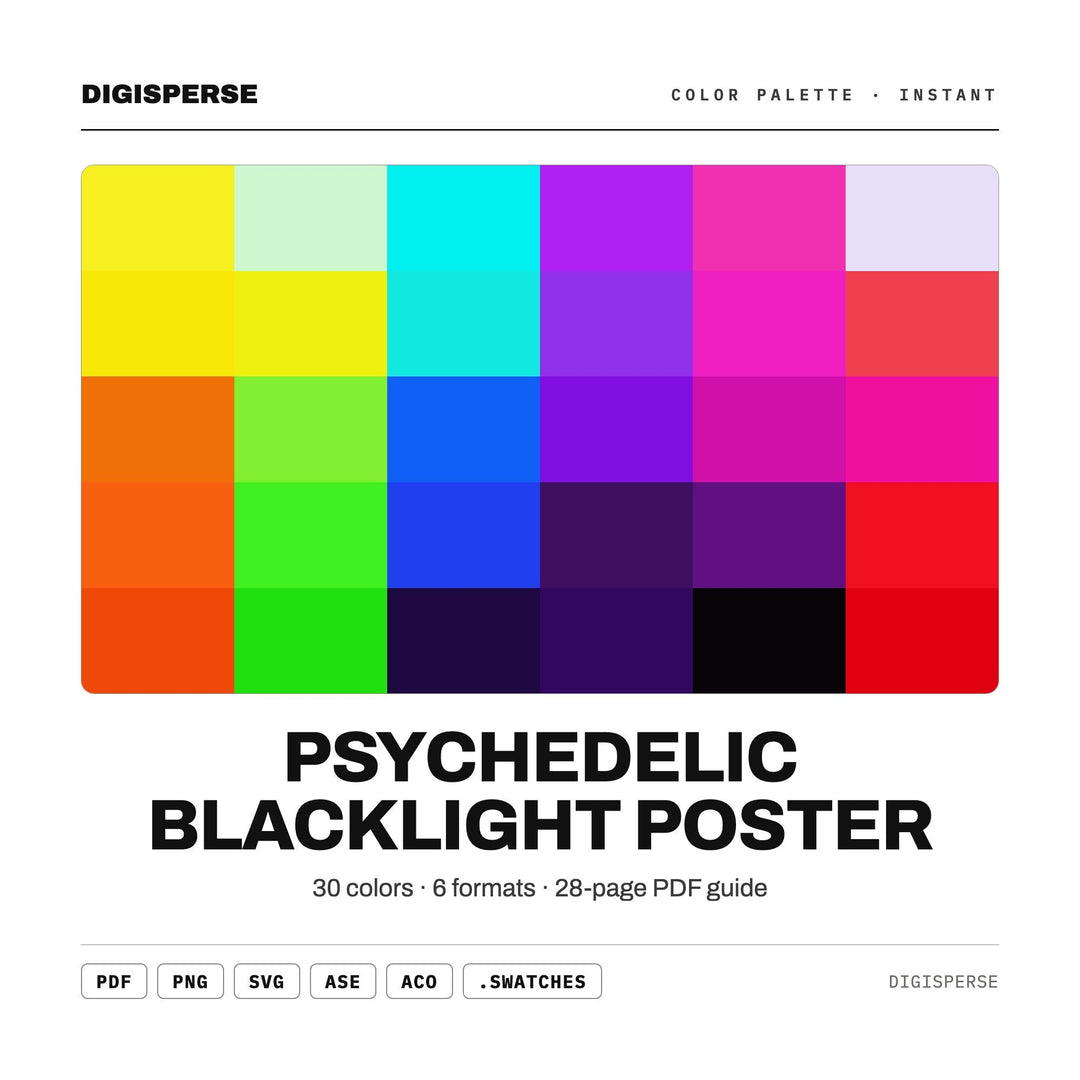 Psychedelic Blacklight Poster Color Palette | 30 Procreate, ASE Swatches (Digital Download)