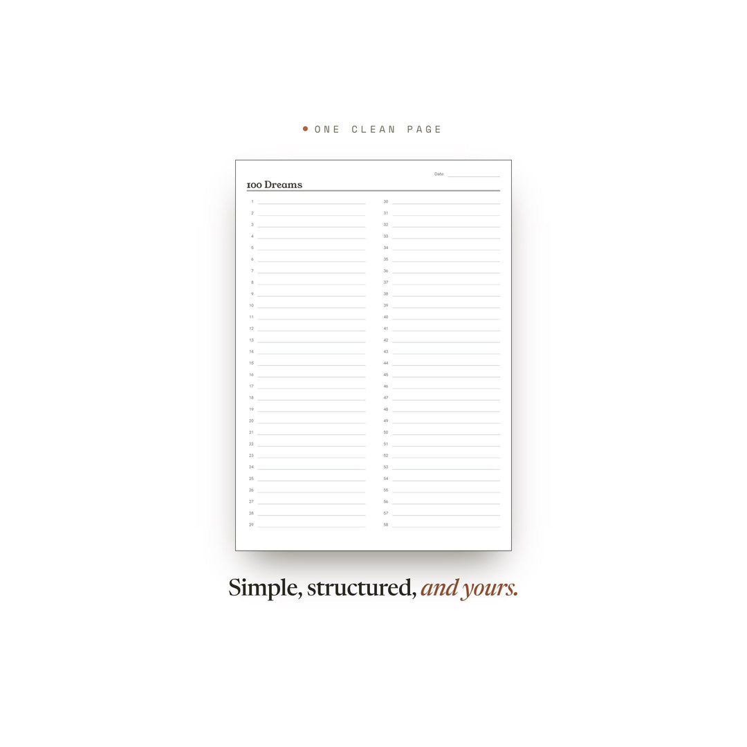 100 Dreams Planner Insert | Goal Planner | GoodNotes iPad PDF | Digital Download
