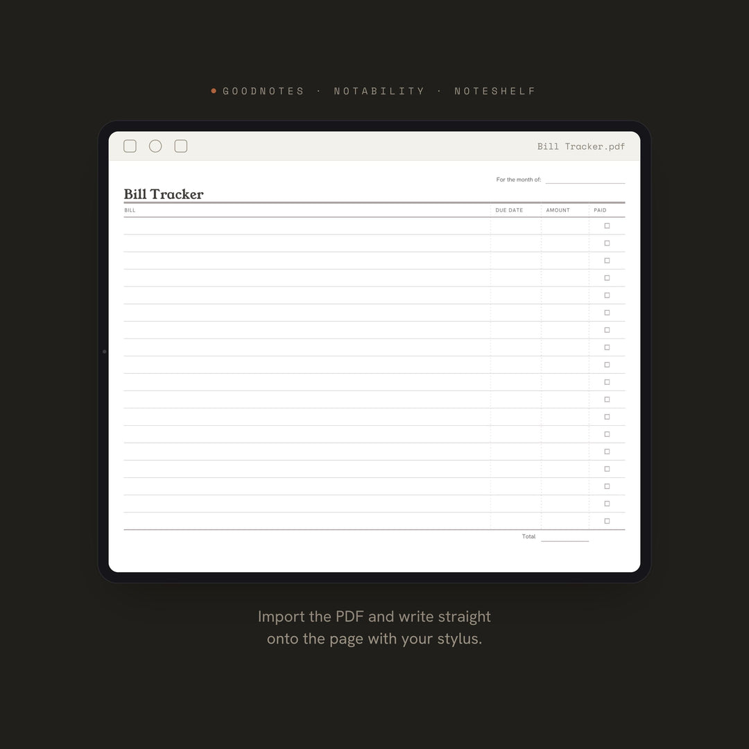 Bill Tracker Planner Insert | Budget Planner | GoodNotes iPad PDF | Digital Download