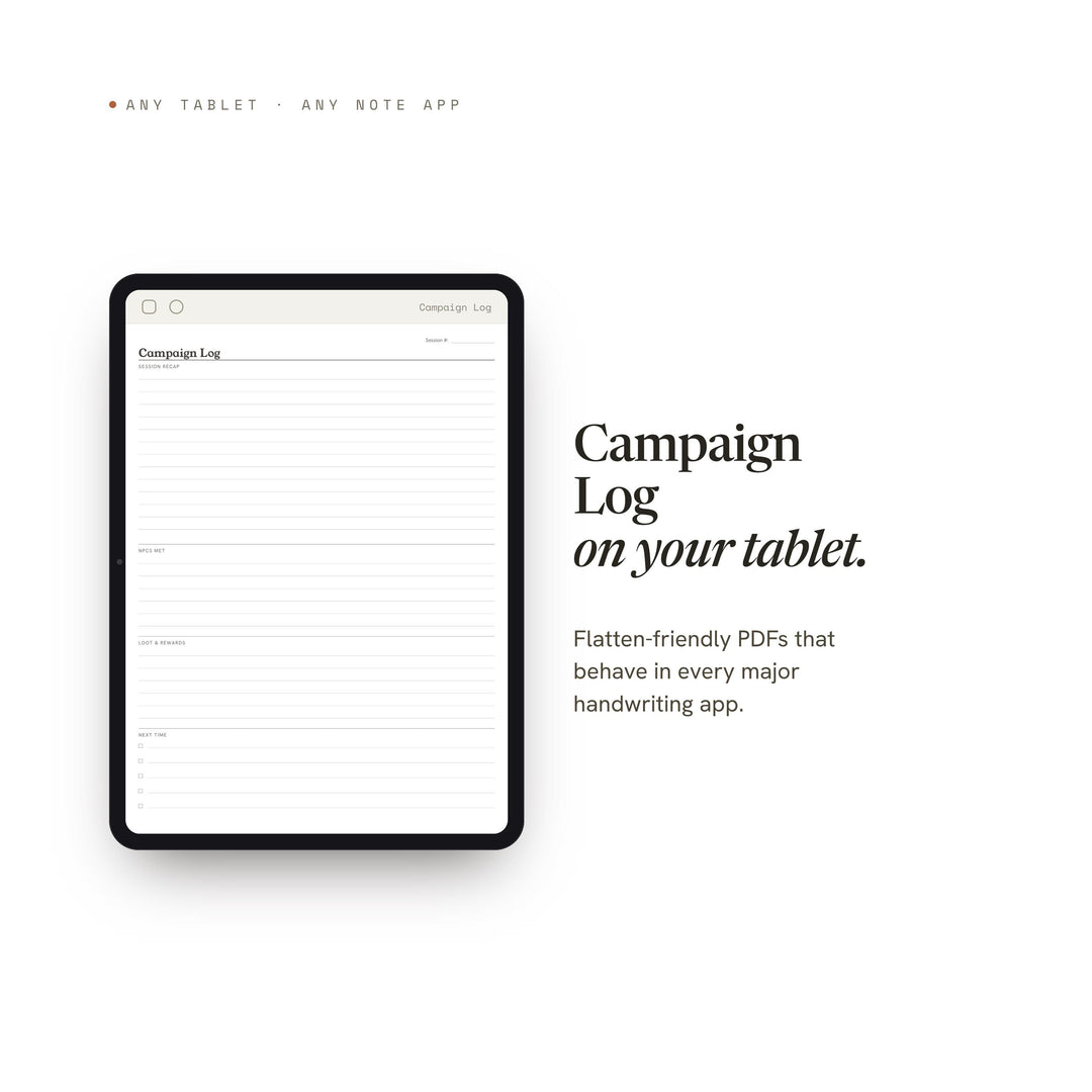 Campaign Log Planner Insert | Game Tracker | GoodNotes iPad PDF | Digital Download