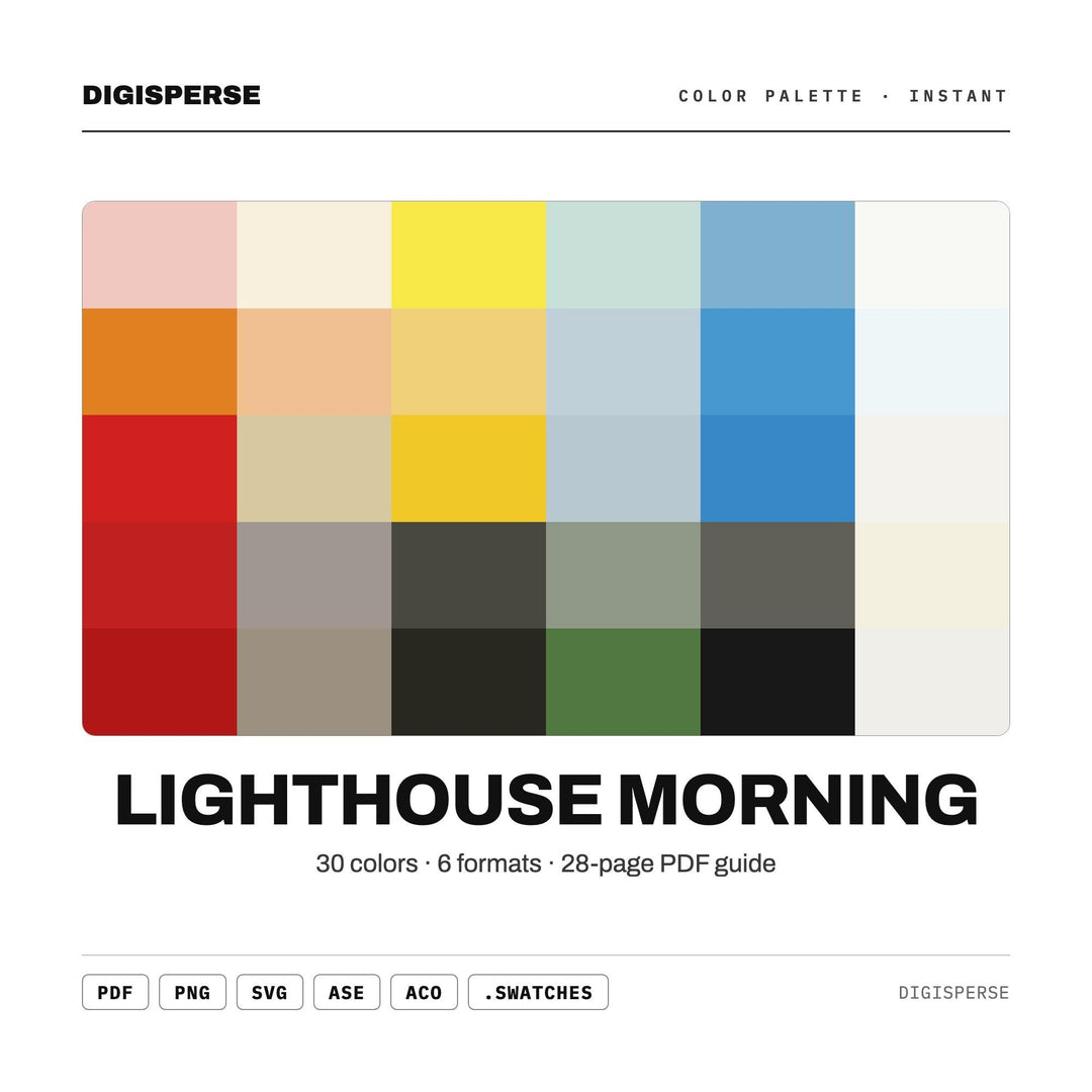 Lighthouse Morning Color Palette | 30 Colors | Hex RGB CMYK | Procreate Swatches + ASE | Digital Download
