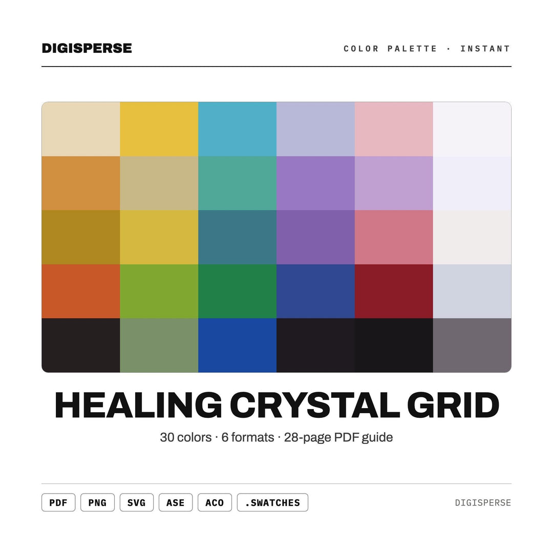 Healing Crystal Grid Color Palette | 30 Procreate Swatches, HEX, RGB, CMYK (Digital Download)