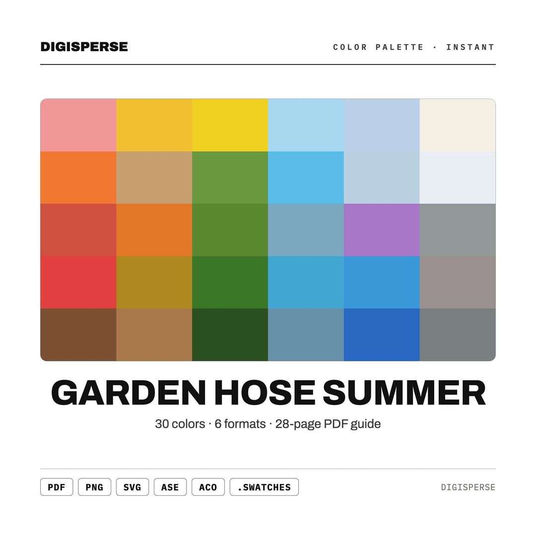 Garden Hose Summer Color Palette | 30 Procreate Swatches, ASE (Digital Download)
