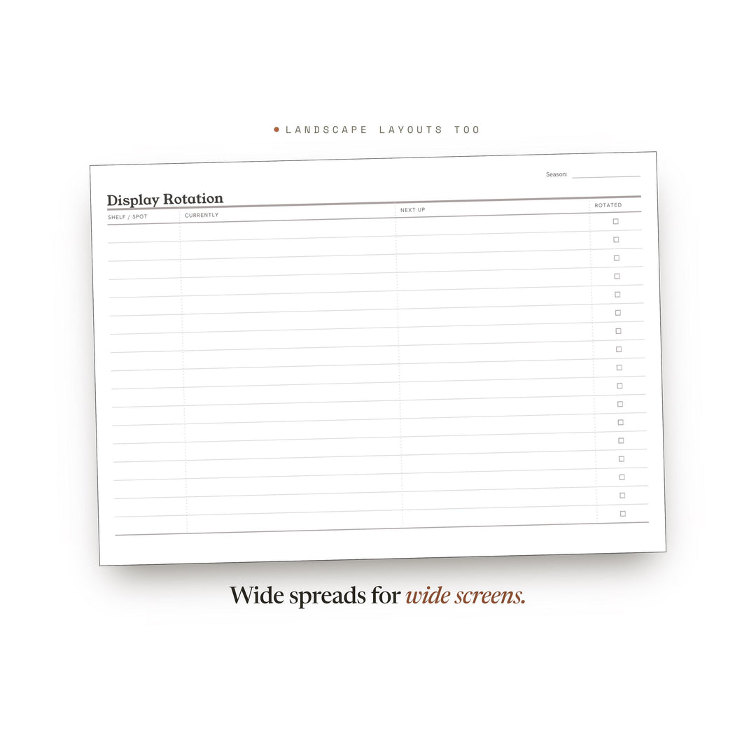 Display Rotation Planner Insert | Collection Log | GoodNotes iPad PDF | Digital Download