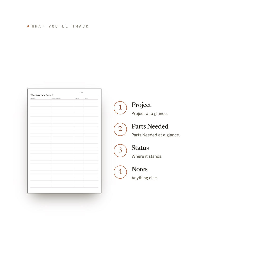 Project Tracker Printable | Electronics Bench Build Log | GoodNotes + iPad PDF | Instant Download