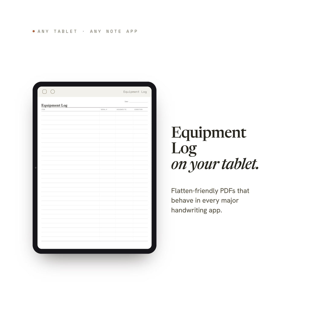 Equipment Log Planner Insert | Expense Tracker | GoodNotes iPad PDF | Digital Download