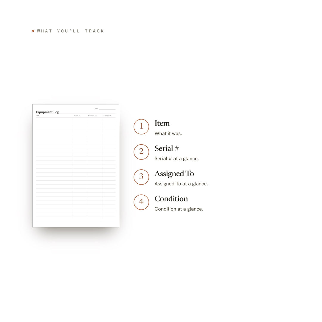 Equipment Log Planner Insert | Expense Tracker | GoodNotes iPad PDF | Digital Download