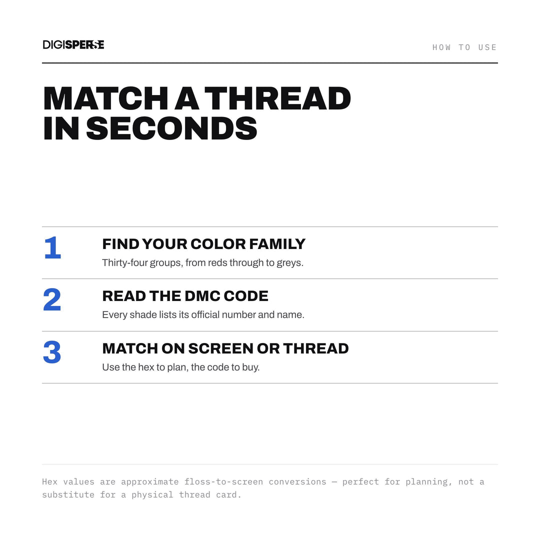 DMC Color Chart Printable | 489 Embroidery Floss Shades with Hex Codes | Cross Stitch Thread Color Guide | Instant Digital Download PDF