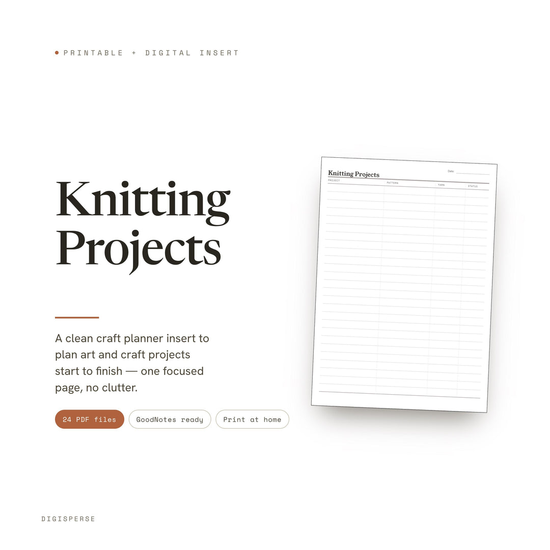 Knitting Project Tracker | Yarn + WIP Log | GoodNotes + iPad PDF | Instant Download