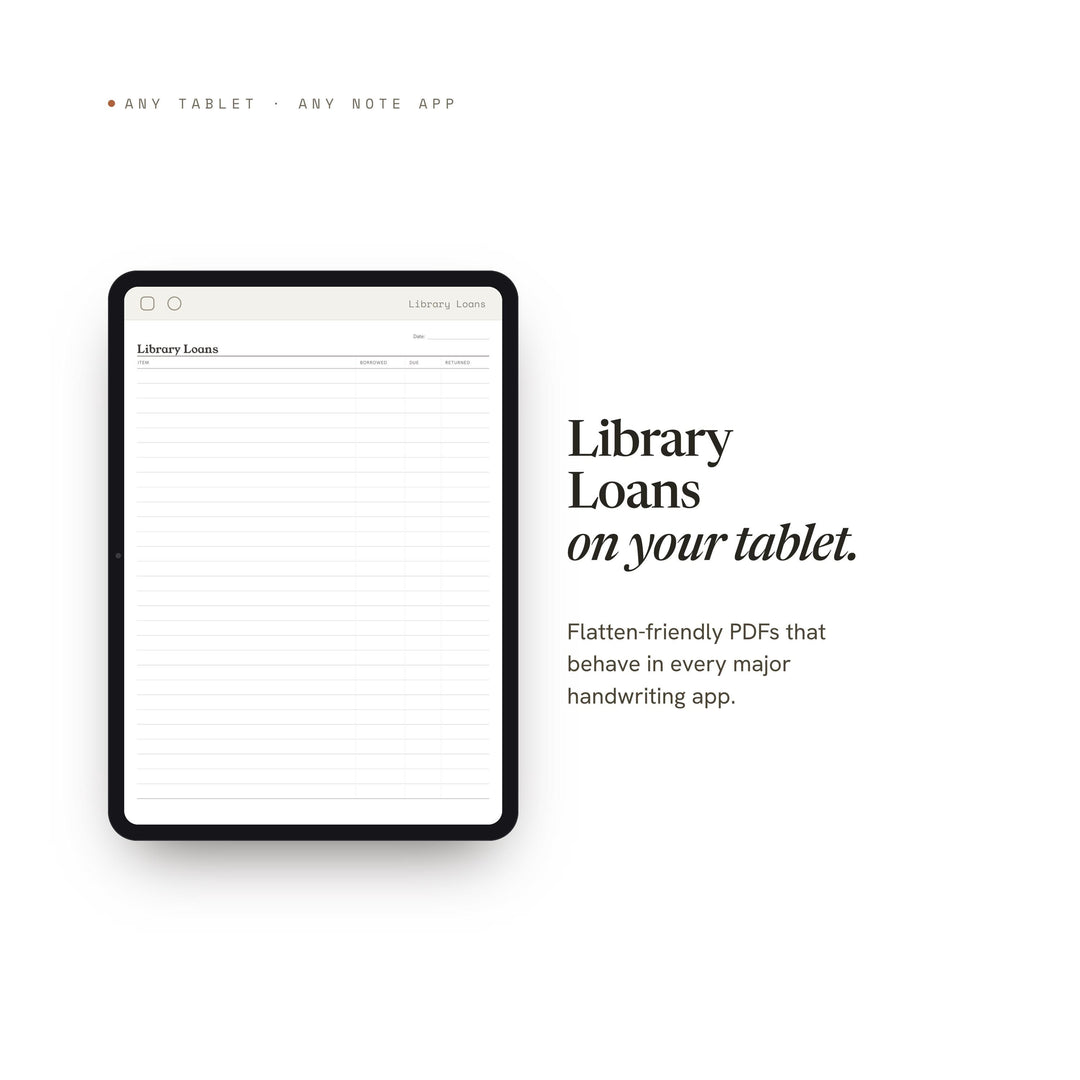 Library Loans Planner Insert | Reading Log | GoodNotes iPad PDF | Digital Download