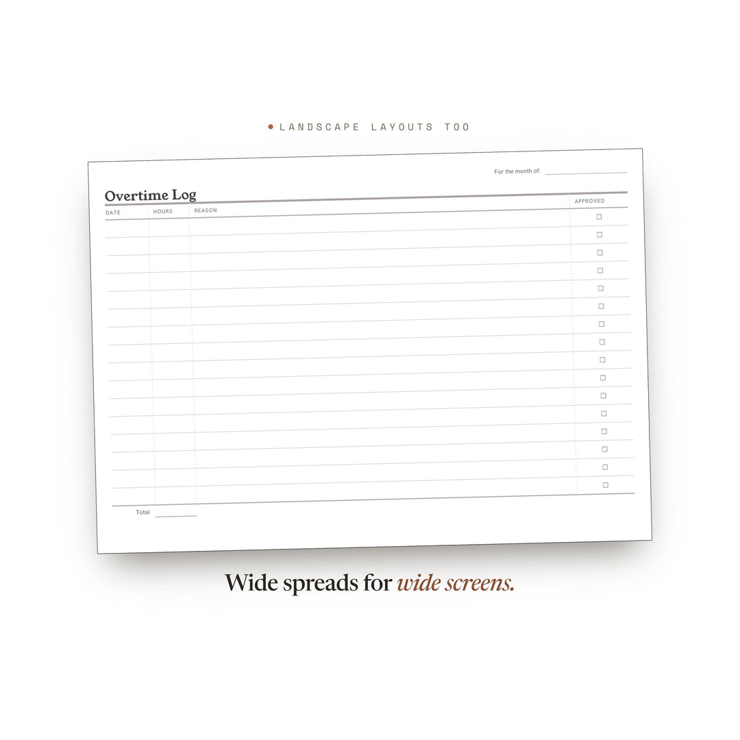 Overtime Log Planner Insert | Time Blocking Page | GoodNotes iPad PDF | Digital Download