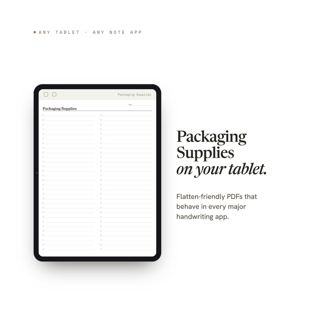 Packaging Supplies Planner Insert | Ecommerce Planner | GoodNotes iPad PDF | Digital Download