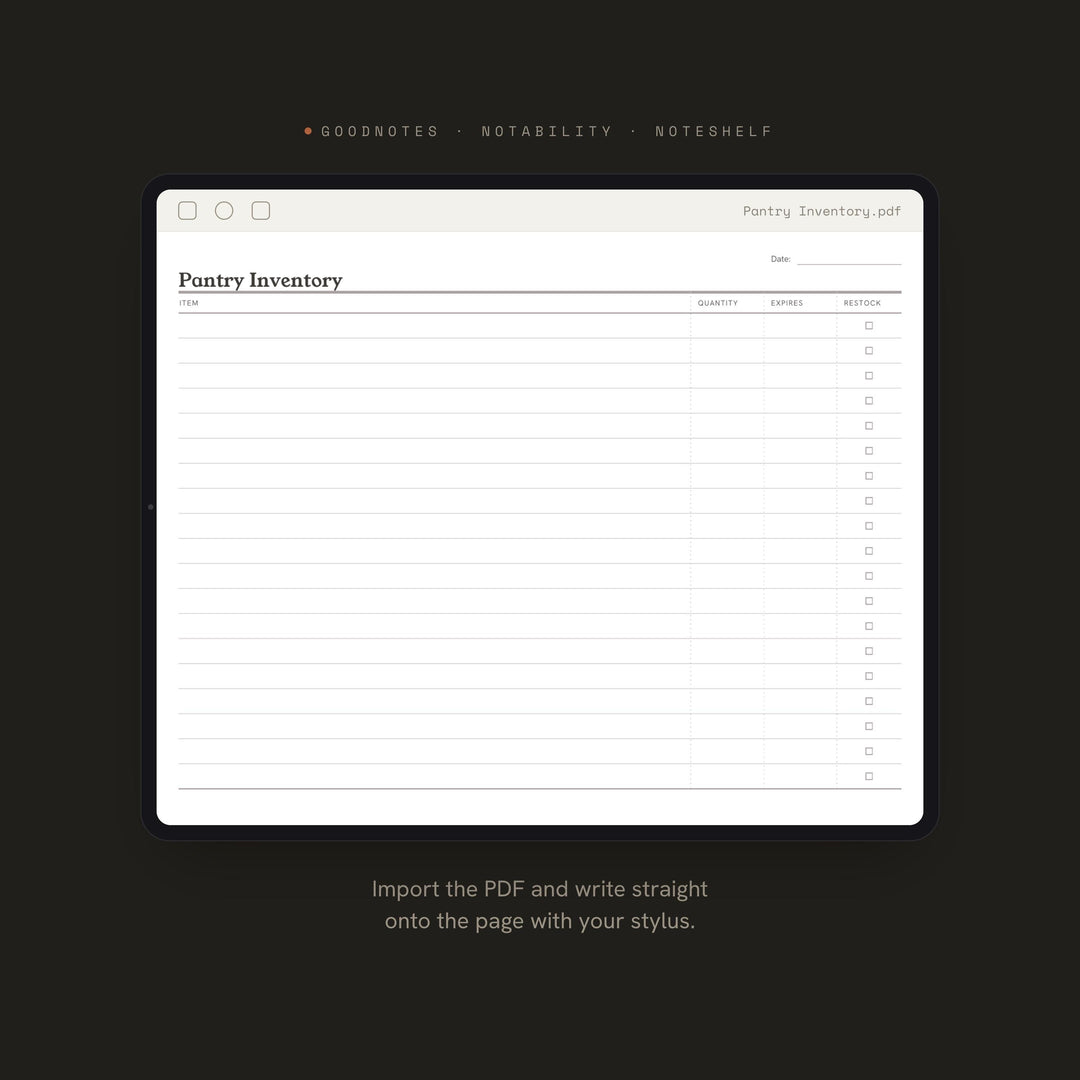 Pantry Inventory Planner Insert | Home Planner | GoodNotes iPad PDF | Digital Download