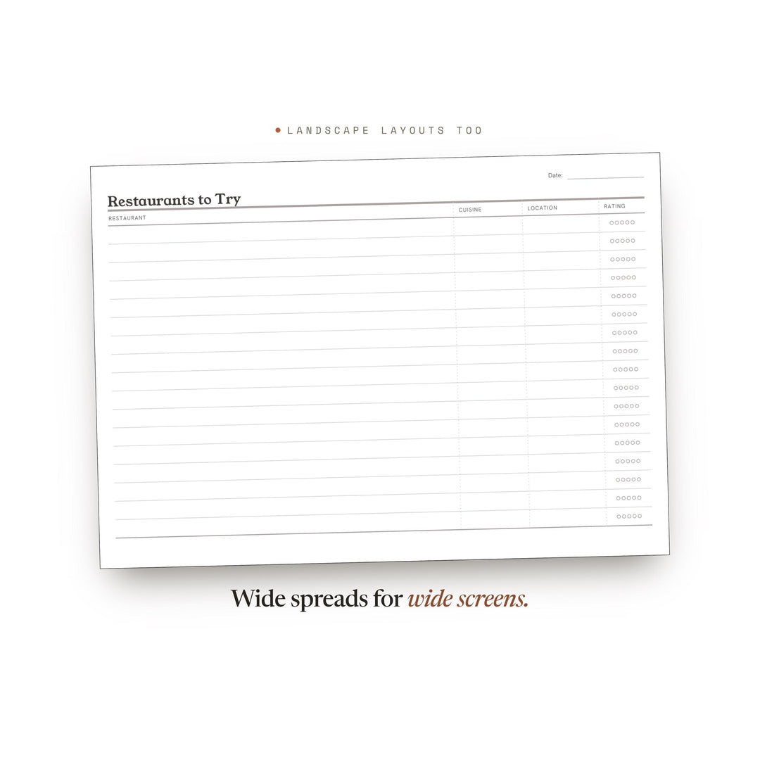 Restaurants to Try Planner Insert | Meal Planner | GoodNotes iPad PDF | Digital Download